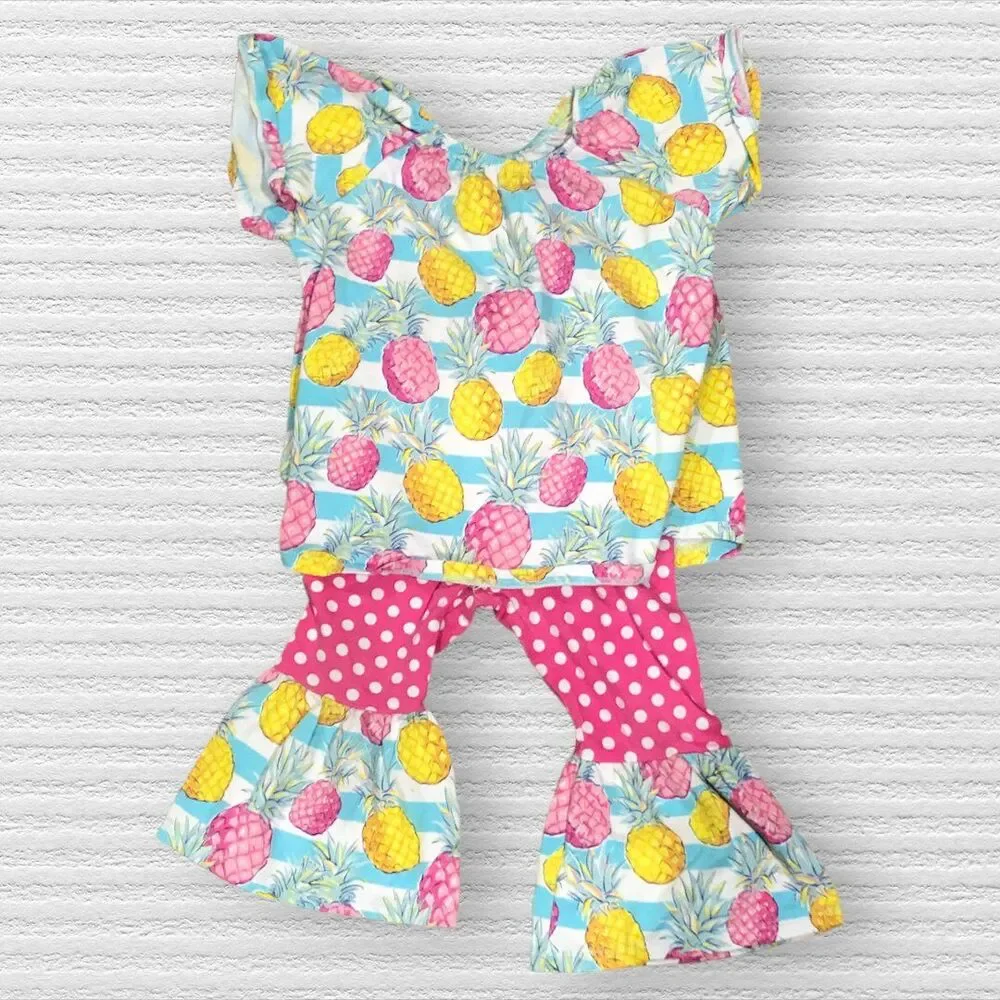 Simply Southern 6/12m Pink Yellow Tropical Pineapple Ruffle Leg Set